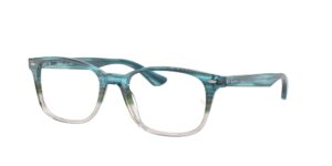 ray-ban rx5375 square prescription eyewear frames, gradient turquoise havana/demo lens, 53 mm