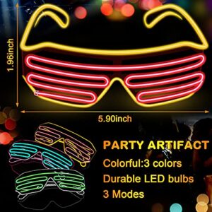 TOODOO 3 Pieces Light up Glasses Halloween Party Glow Flashing LED Sunglasses Shutter Neon Rave Glasses Costumes for Party Nightclubs Concert(Pink Blue, White Fluorescent Green, Yellow Red)