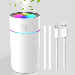 portable mini humidifier with 7-color lights, cool mist small desk humidifiers car humidifier [2 mist modes] usb personal desktop humidifiers for bedroom, office, travel, car, plants, super quiet