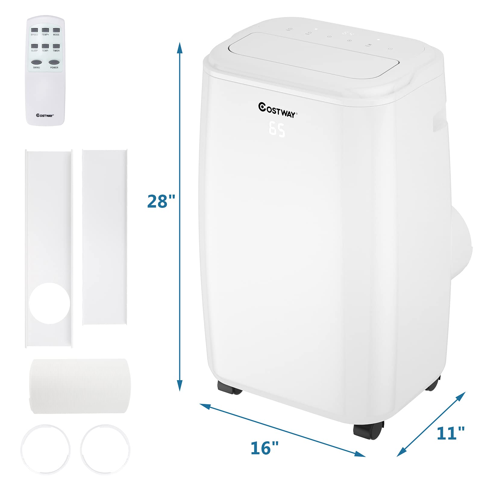 COSTWAY 1,0000 BTU Portable Air Conditioner, Cooling for Space up to 350 sq. ft with 3 Modes, Multifunctional Air Cooler with Remote Control and Washable Filter, 3 Fan Speeds & Sleep Mode