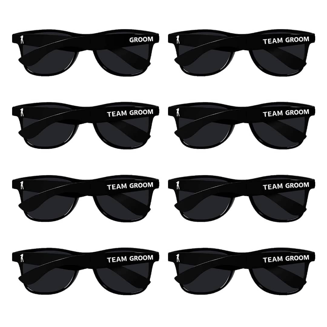 Bachelor Party Sunglasses - Set of (1) Groom & (7) Team Groom Black Sun Glasses | Groomsmen Sunglasses Bridal Party Ideas Groomsman Gift for Wedding Party Gifts Squad Favors for Men Proposal Supply