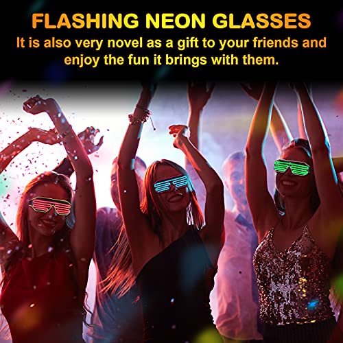 TOODOO 3 Pieces Light up Glasses Halloween Party Glow Flashing LED Sunglasses Shutter Neon Rave Glasses Costumes for Party Nightclubs Concert(Pink Blue, White Fluorescent Green, Yellow Red)