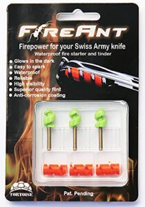 fireant 3 pack - fire starter and tinder system for swiss army victorinox knives (green glow)