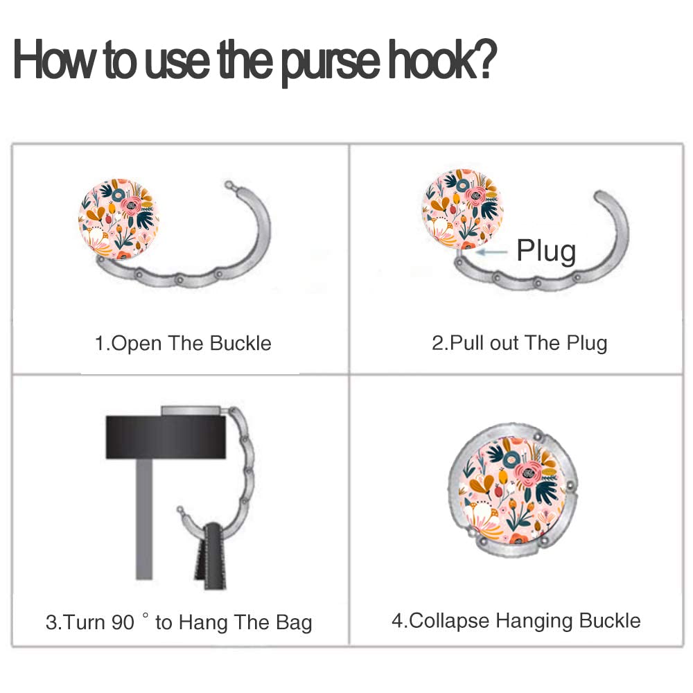 Foldable Purse Hook Womens Bag Table Hanger Collection Desk Hooks for Purse (3pack Pretty Floral Hook)