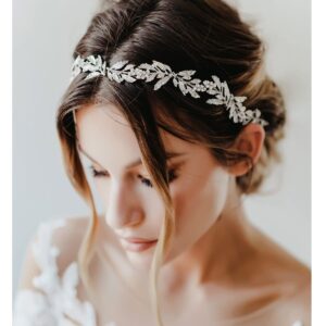 SWEETV Leaf Wedding Headpieces for Bride Silver Bridal Headband Flower Girl Headpiece Handmade Wedding Hair Accessories