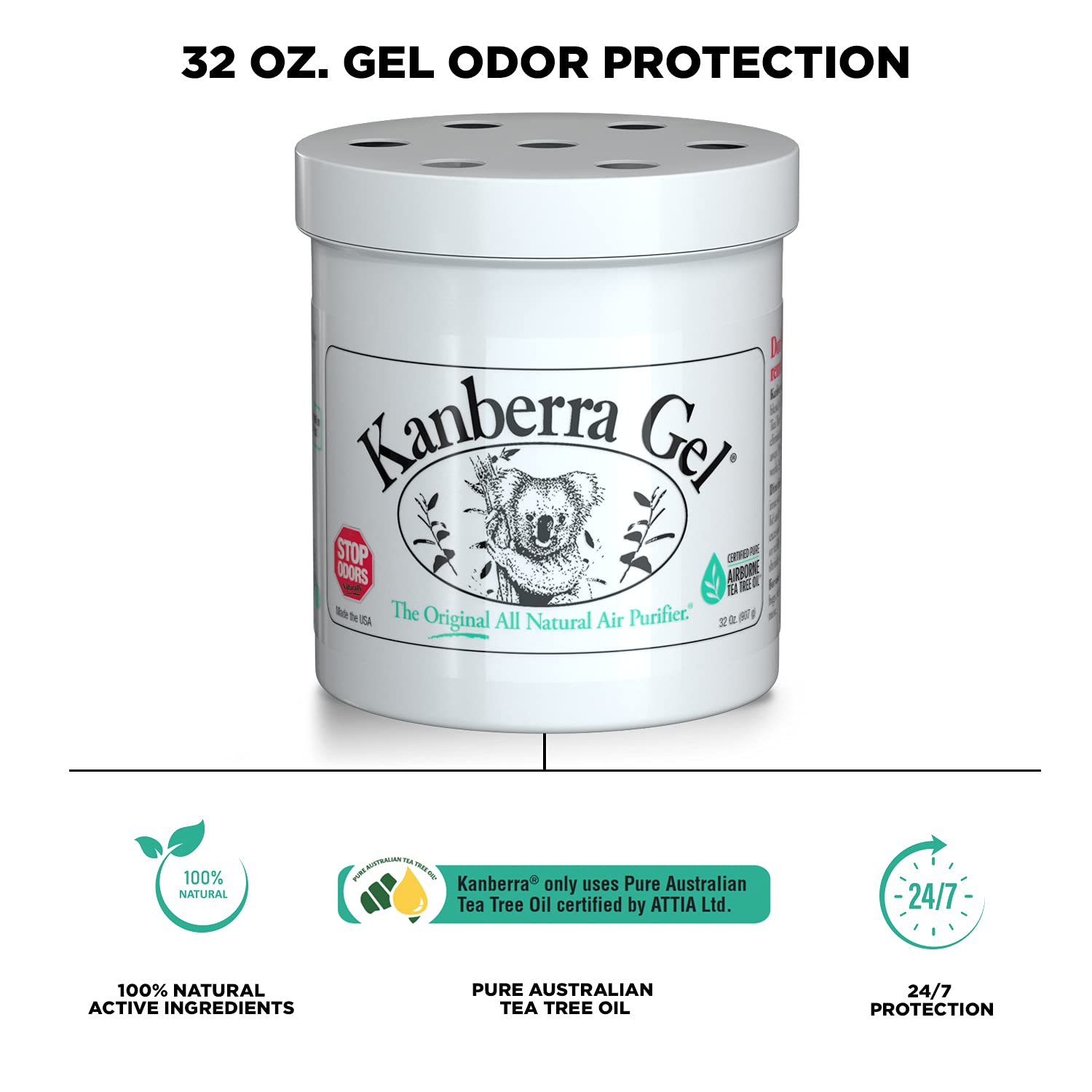 Kanberra Gel | Odor Removing Gel | Stop Odors Naturally | Pure Tea Tree Gel | The Original All Natural Air Purifier | NEW 32oz size