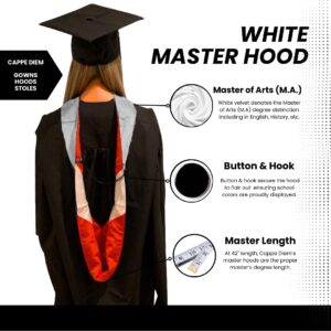 Cappe Diem Master Graduation Hood WHITE: Master of Arts (M.A.) in English, History, etc. (Various College Colors) (Green & White)