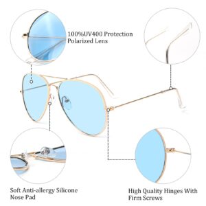 Outray Night Vision Polarized Aviator Sunglasses for Driving (Gold Frame/Blue Lens, Blue)