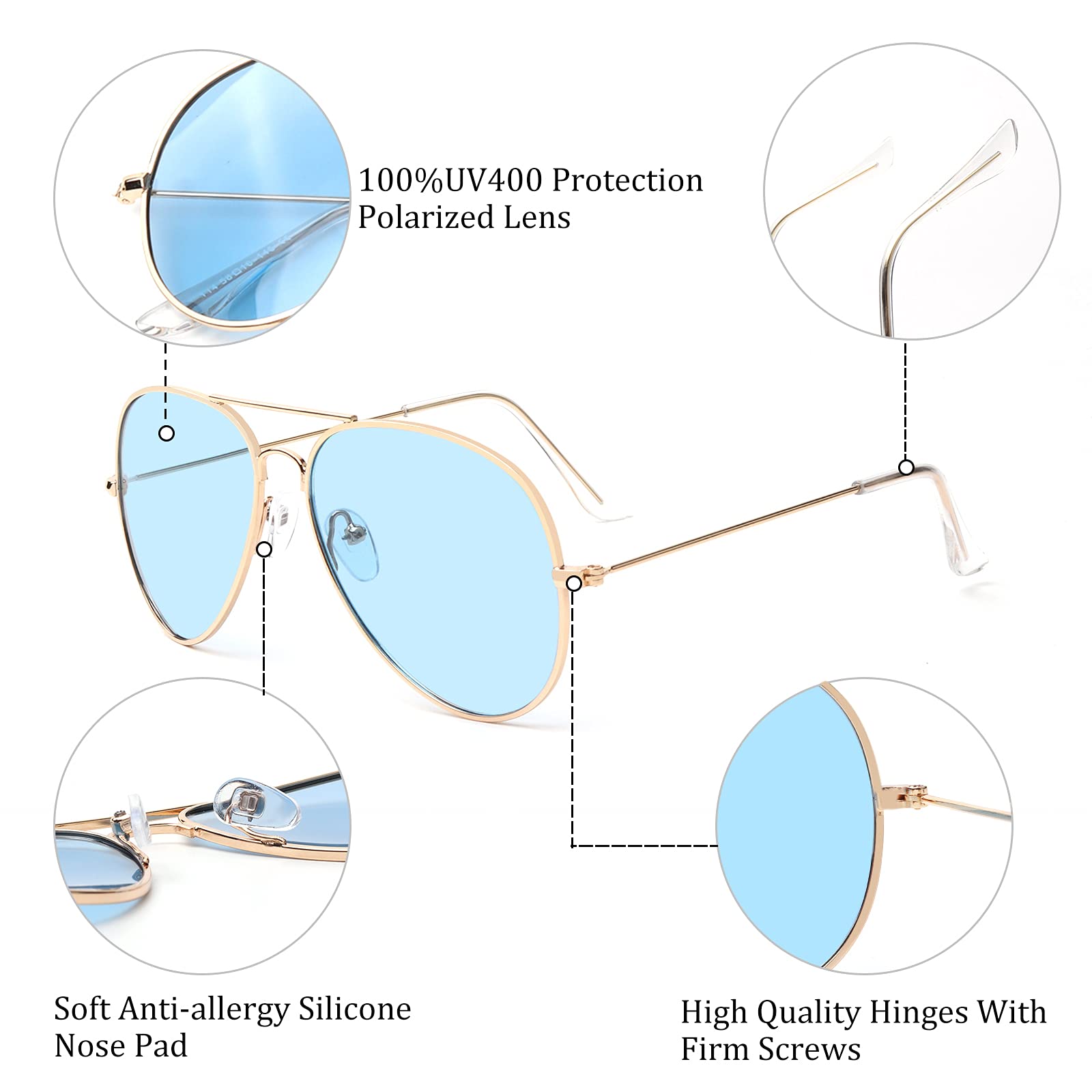 Outray Night Vision Polarized Aviator Sunglasses for Driving (Gold Frame/Blue Lens, Blue)