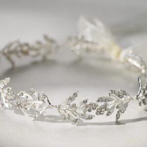 SWEETV Leaf Wedding Headpieces for Bride Silver Bridal Headband Flower Girl Headpiece Handmade Wedding Hair Accessories