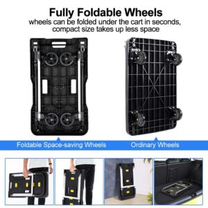 HBFBDRCT Folding Hand Truck, 150kg/330 Lbs Heavy Duty Luggage Cart, Portable Utility Dolly Platform Cart with Adjustable Handle for Auto, Luggage, Personal, Travel, Moving Shopping and Office Use