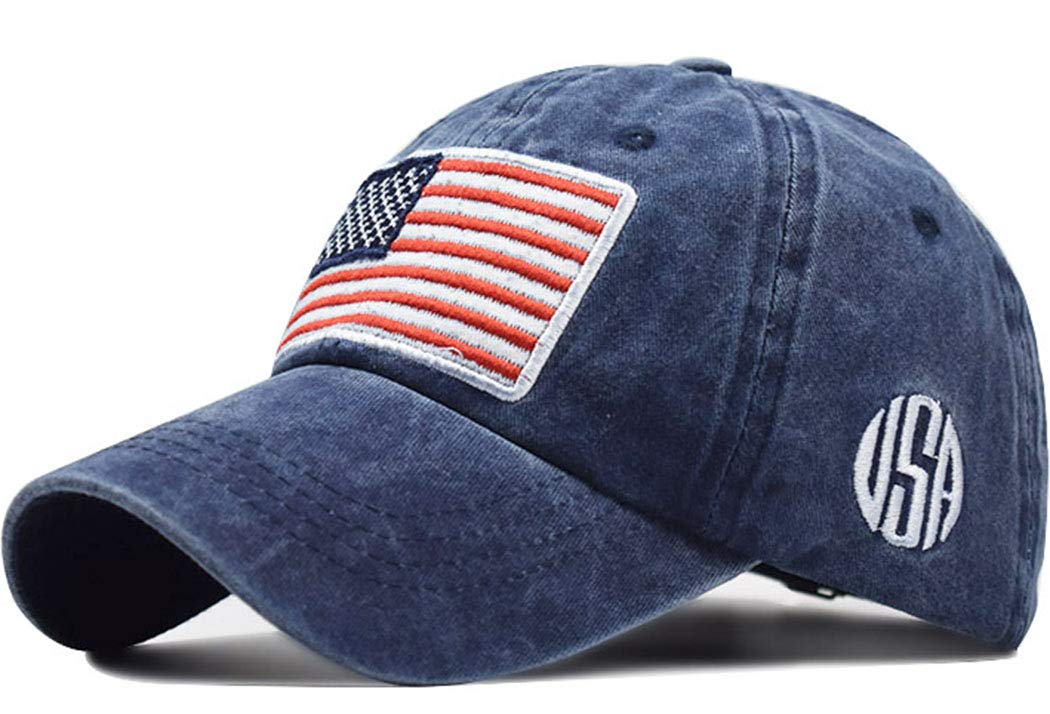 Mealah Men's American-Flag Baseball-Cap Embroidery - Washed Adjustable USA Dad Hat for Women Navy