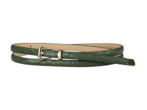 allegra k womens skinny embossed leather belts alloy pin buckle belt for jeans dresses pants 104cm/41'' dark olive green