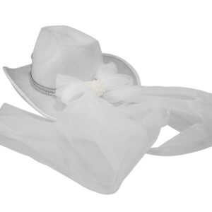 Nicky Bigs Novelties Cowboy Hat and Veil Bachelorette Party White Cowgirl Hat Bridal Shower Wedding Decoration Bride to be Gift Country-Western Novelty