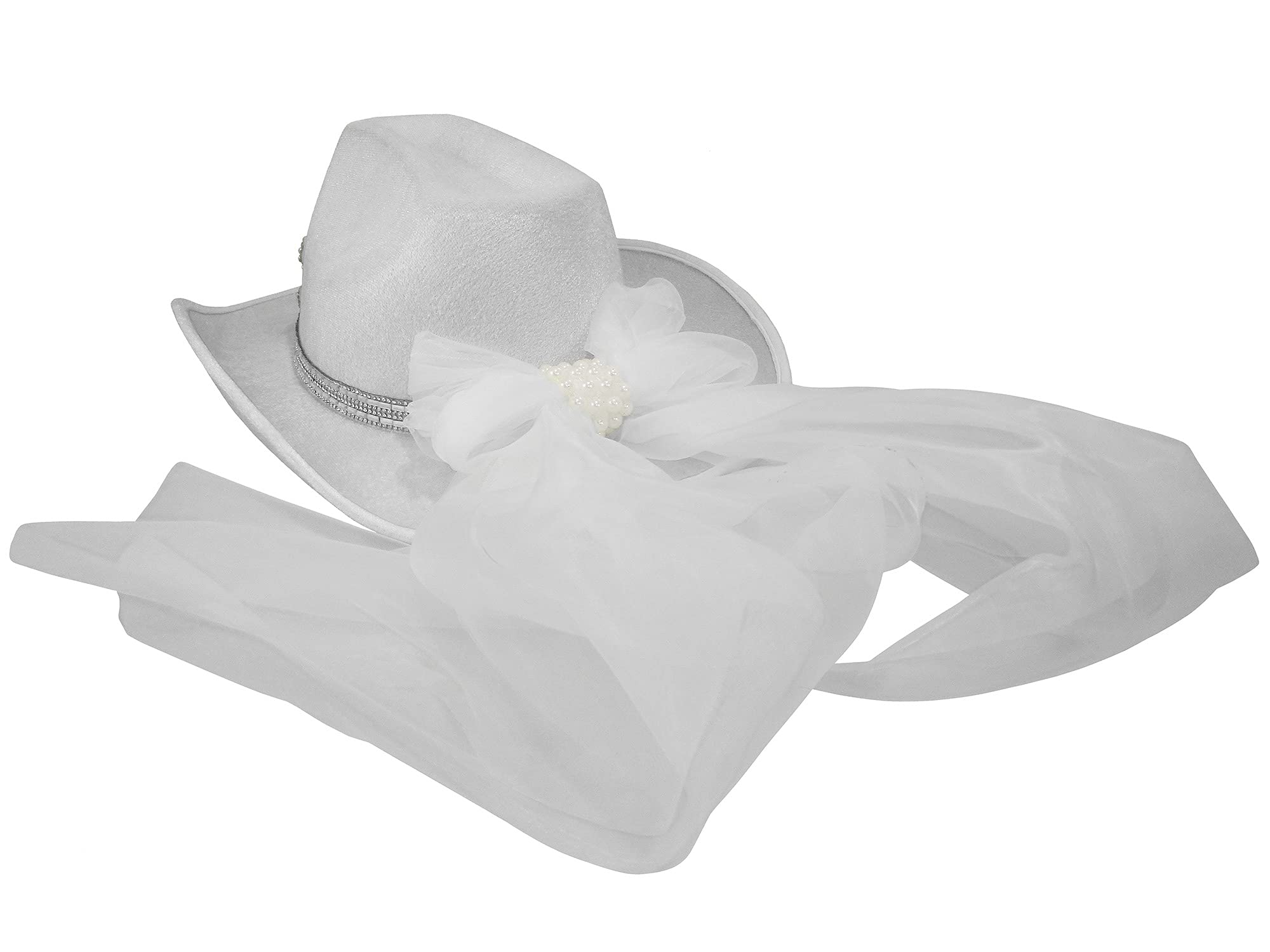 Nicky Bigs Novelties Cowboy Hat and Veil Bachelorette Party White Cowgirl Hat Bridal Shower Wedding Decoration Bride to be Gift Country-Western Novelty