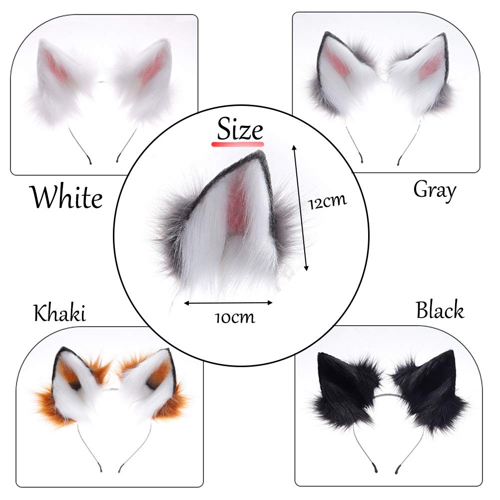 QinRuan Fox Cat Long Fur Ears Hair Headwear Wolf Animal Anime Halloween Cosplay Costume (Wine)