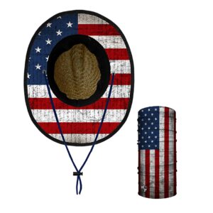 Alpha Defense Co. Fire Straw Hat - American Flag Under Brim Hat for Men and Women - includes 1 Face Shield