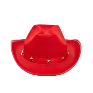 Zodaca Felt Red Cowgirl Hat for Women and Men, Costume Accessories (14.8 x 10.6 x 5.9 Inches)