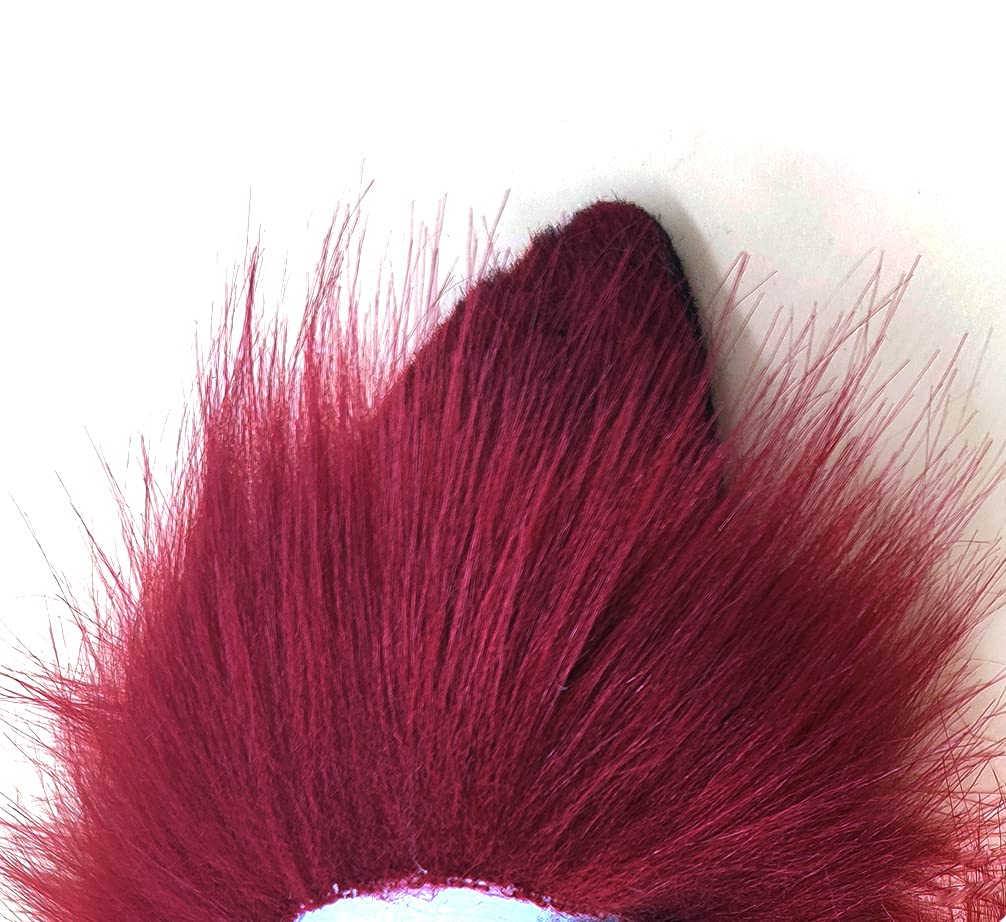 QinRuan Fox Cat Long Fur Ears Hair Headwear Wolf Animal Anime Halloween Cosplay Costume (Wine)