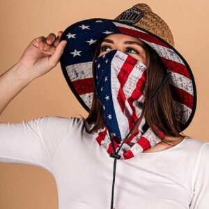 Alpha Defense Co. Fire Straw Hat - American Flag Under Brim Hat for Men and Women - includes 1 Face Shield