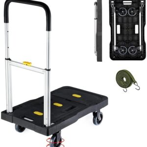 HBFBDRCT Folding Hand Truck, 150kg/330 Lbs Heavy Duty Luggage Cart, Portable Utility Dolly Platform Cart with Adjustable Handle for Auto, Luggage, Personal, Travel, Moving Shopping and Office Use