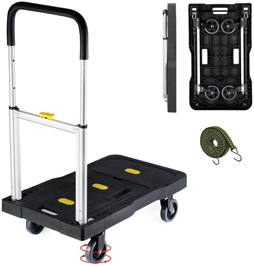 HBFBDRCT Folding Hand Truck, 150kg/330 Lbs Heavy Duty Luggage Cart, Portable Utility Dolly Platform Cart with Adjustable Handle for Auto, Luggage, Personal, Travel, Moving Shopping and Office Use