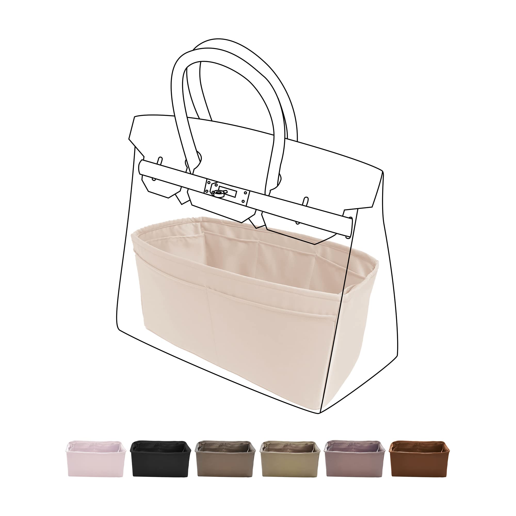 DGAZ Purse Organizer Silky Smooth,Silk,Luxury Handbag Tote in Bag Shapers, Women- Fits Birkin25/30/35/40 Bags (Craie, BK25)