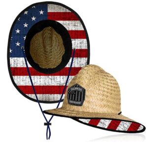 Alpha Defense Co. Fire Straw Hat - American Flag Under Brim Hat for Men and Women - includes 1 Face Shield