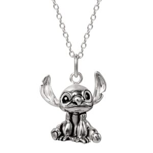 Disney Lilo & Stitch Sterling Silver Necklace for Women, 3D Pendant Stitch Necklace with 18-inch Chain Official License