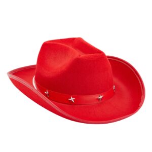 Zodaca Felt Red Cowgirl Hat for Women and Men, Costume Accessories (14.8 x 10.6 x 5.9 Inches)