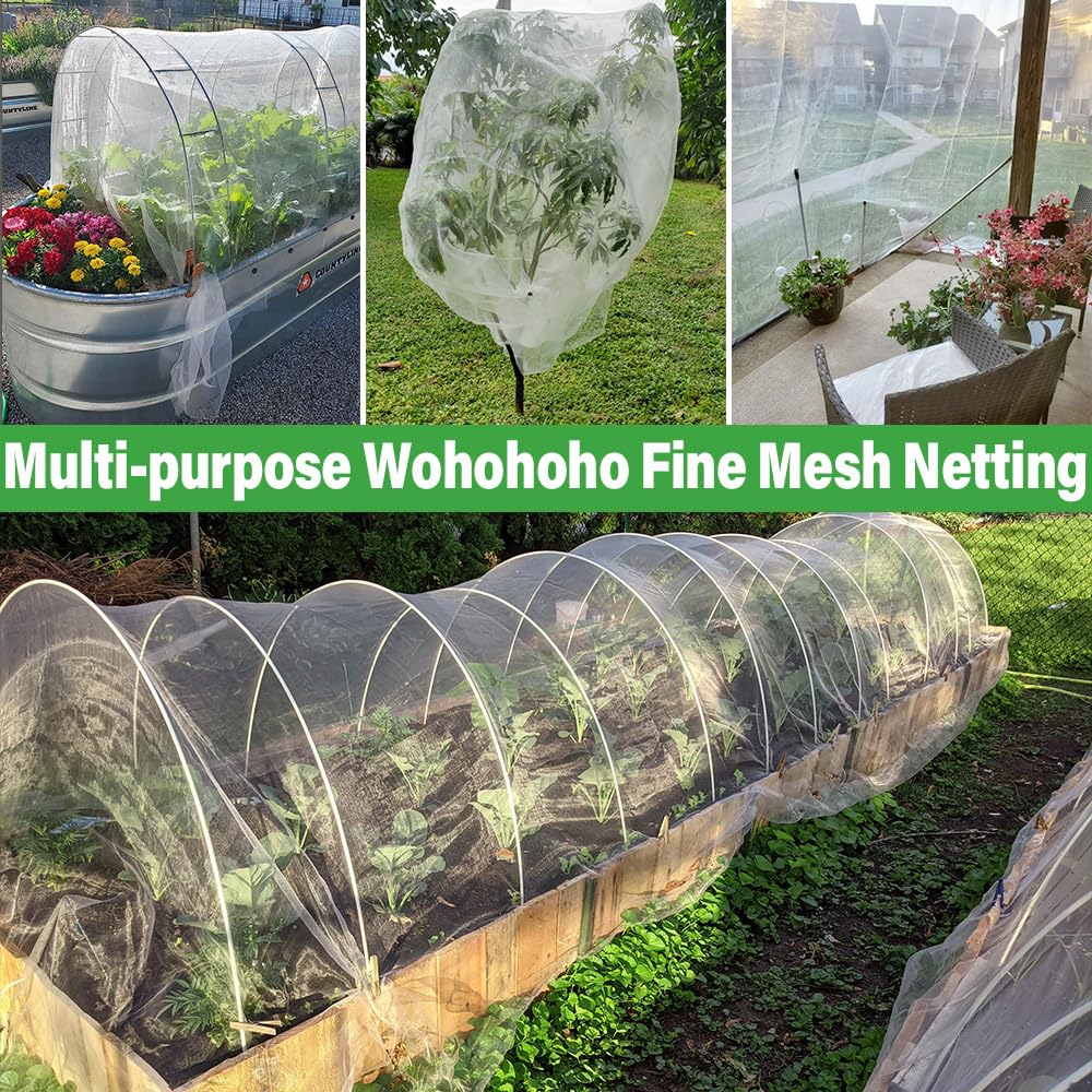 Garden Insect Mesh Netting 10ft x 32ft (3m x 10m), Wohohoho 1mm Ultra Fine Mosquito Netting Bug Netting Bird Netting Insect Barrier, 60 Mesh per Inch Plant Cover for Gardening Vegetables Fruit Tree