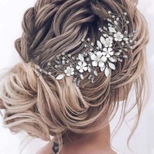 Unicra Silver Bride Wedding Hair Vine Flower Bridal Hair Piece Rhinestone Hair Accessories Crystal Headpieces Jewelry for Women and Girls