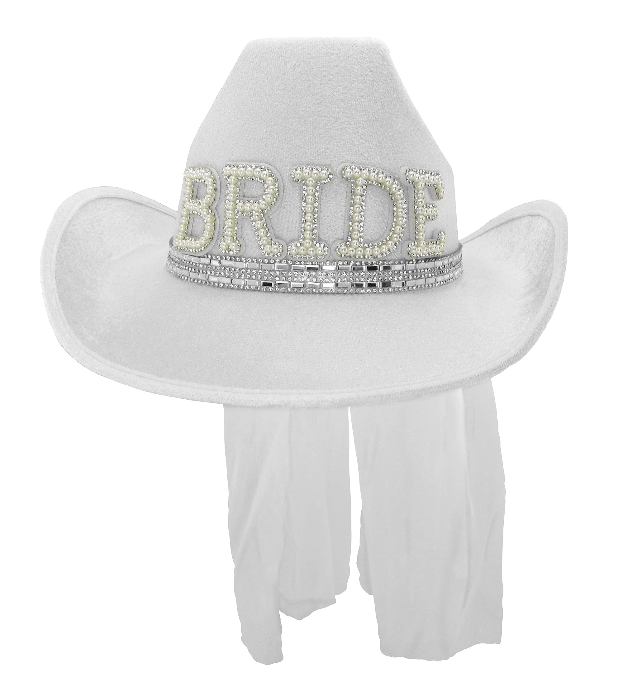 Nicky Bigs Novelties Cowboy Hat and Veil Bachelorette Party White Cowgirl Hat Bridal Shower Wedding Decoration Bride to be Gift Country-Western Novelty