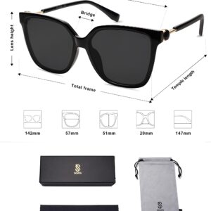 SOJOS Trendy Square Sunglasses for Women Fashion UV Protection Lens Womens Sunnies Sunglasses SJ2196, Black Frame/Grey Lens