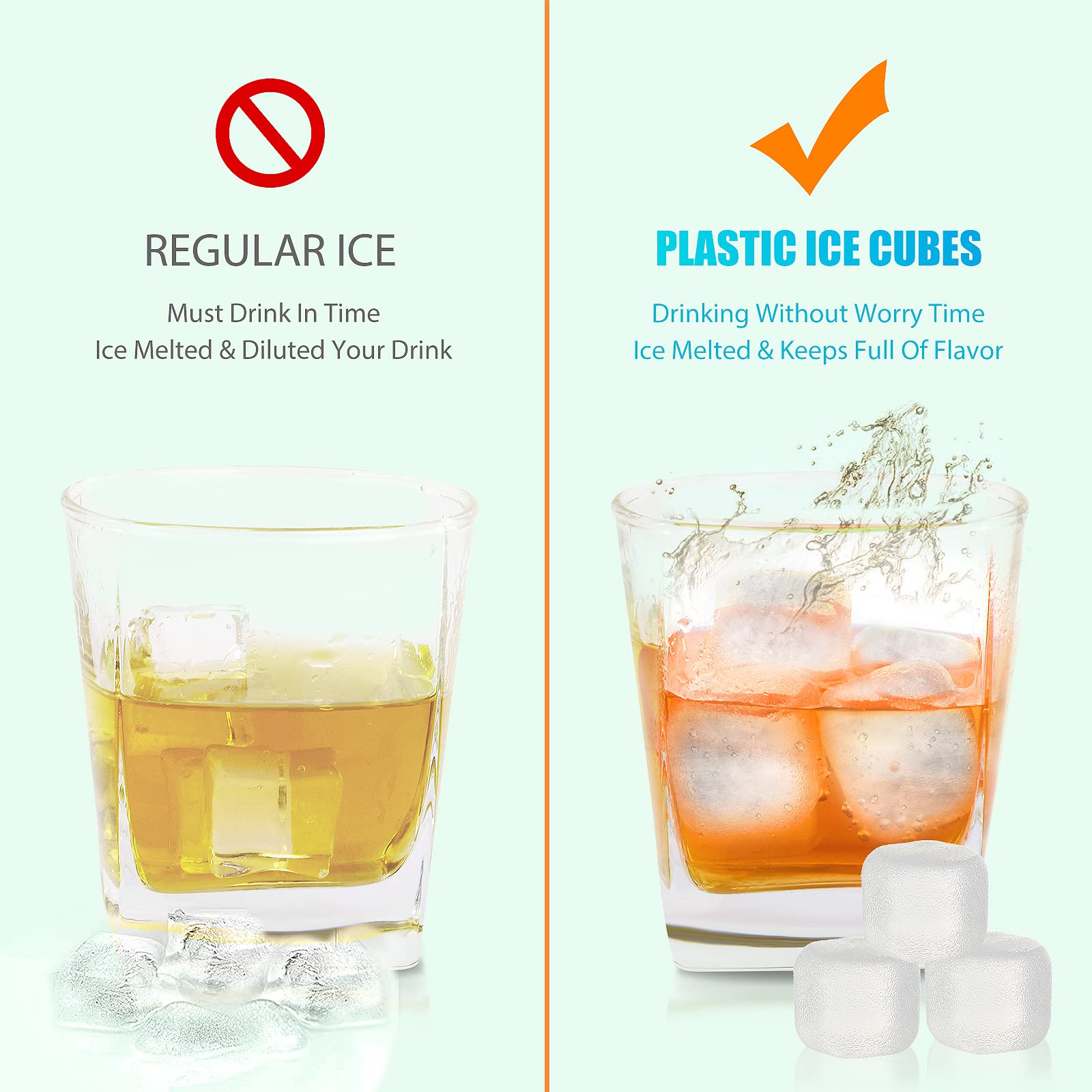 Reusable Ice Cubes for Drinks, 20 Pack Refreezable Plastic Ice Cubes BPA Free, Chills Drinks Without Diluting, Washable Fake Ice Cubes for Cocktails, Wine, Beer or Coffee Easy To Use