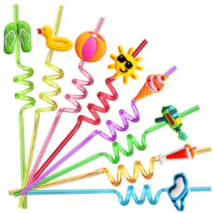 24 beach drinking straws for kids beach ball pool summer birthday party supplies favors decorations with 2 pcs cleaning brushes