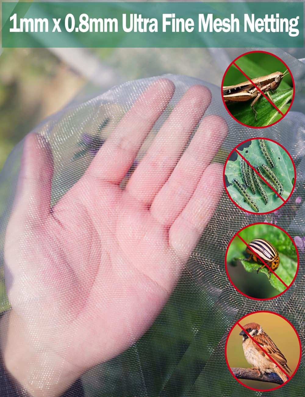 Garden Insect Mesh Netting 10ft x 32ft (3m x 10m), Wohohoho 1mm Ultra Fine Mosquito Netting Bug Netting Bird Netting Insect Barrier, 60 Mesh per Inch Plant Cover for Gardening Vegetables Fruit Tree