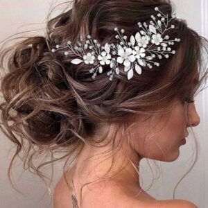 Unicra Silver Bride Wedding Hair Vine Flower Bridal Hair Piece Rhinestone Hair Accessories Crystal Headpieces Jewelry for Women and Girls