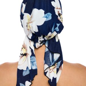 Ashford & Brooks Women's Pretied Printed Fitted Headscarf Chemo Bandana - Vintage Navy/White