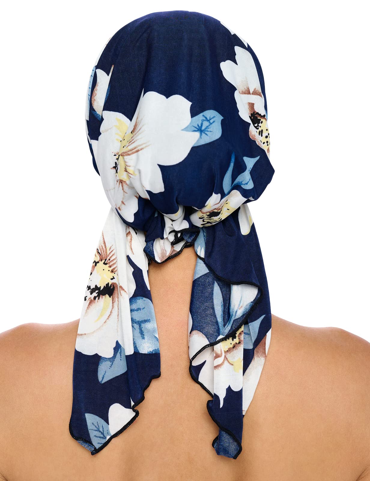 Ashford & Brooks Women's Pretied Printed Fitted Headscarf Chemo Bandana - Vintage Navy/White