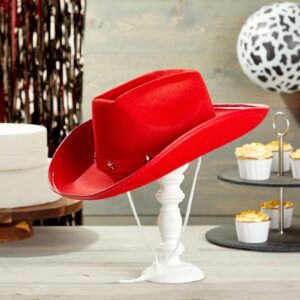 Zodaca Felt Red Cowgirl Hat for Women and Men, Costume Accessories (14.8 x 10.6 x 5.9 Inches)