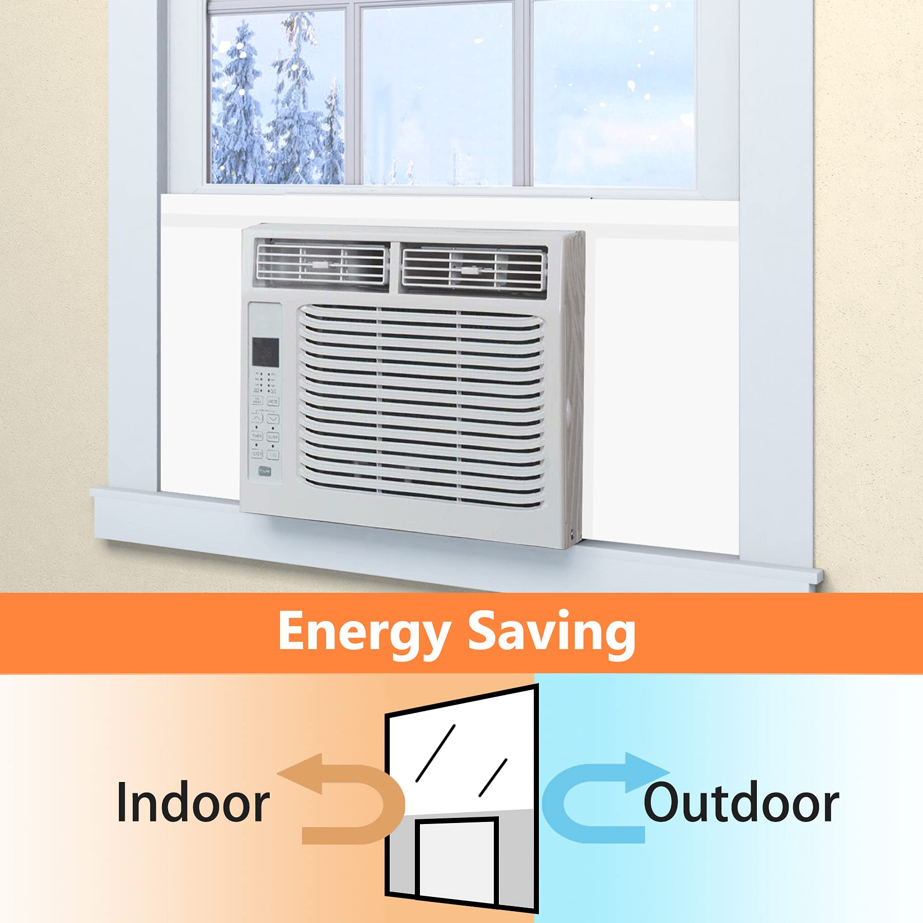 GCGOODS Window Air Conditioner Insulated Foam Panels, Winter Surround Insulation Side Panel with Top Seal Strip for Window AC Unit Indoor, White