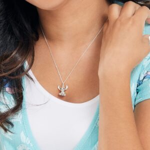 Disney Lilo & Stitch Sterling Silver Necklace for Women, 3D Pendant Stitch Necklace with 18-inch Chain Official License