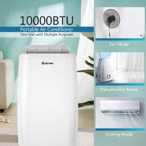 COSTWAY 1,0000 BTU Portable Air Conditioner, Cooling for Space up to 350 sq. ft with 3 Modes, Multifunctional Air Cooler with Remote Control and Washable Filter, 3 Fan Speeds & Sleep Mode