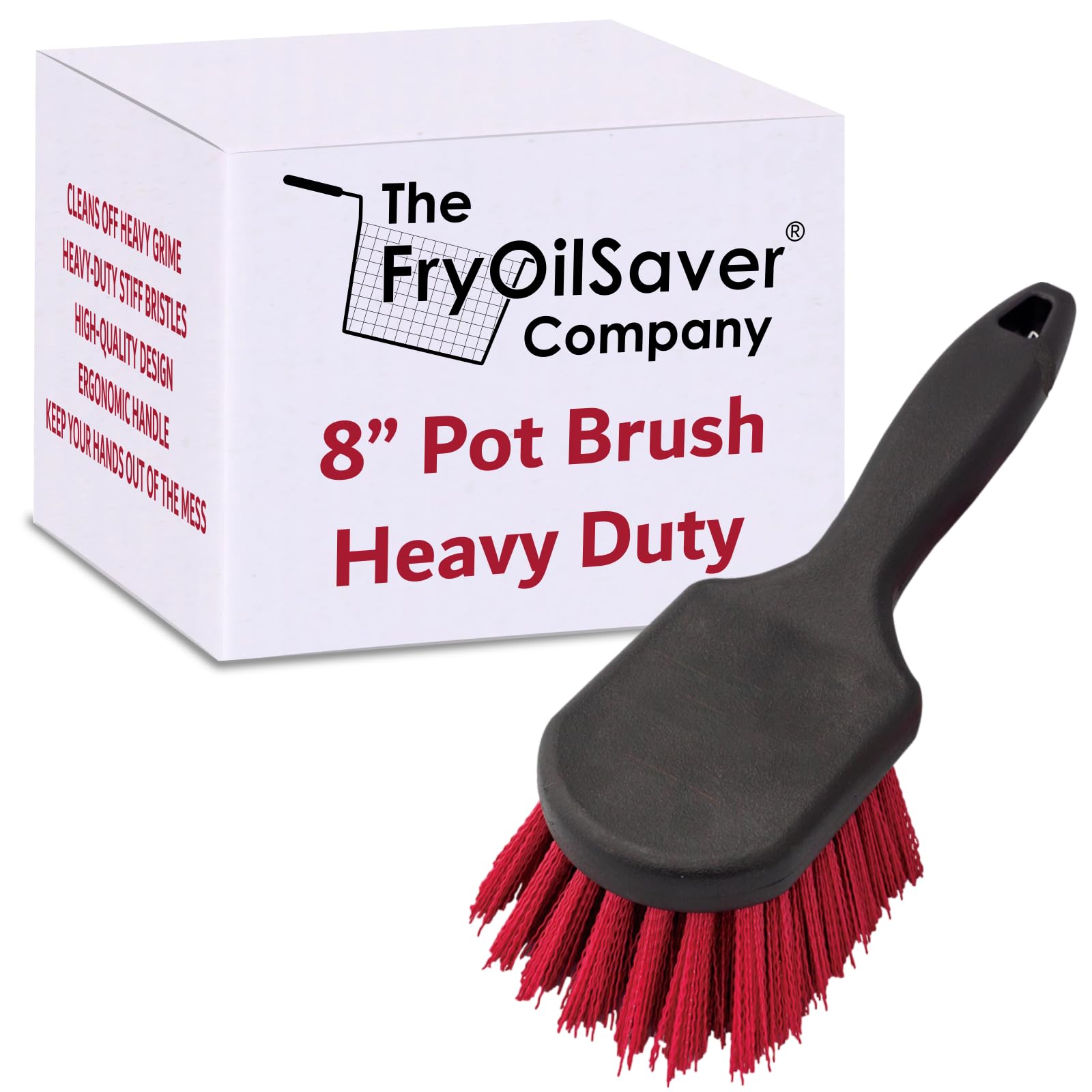 8" Pot & Dish Cleaning Brush, Dish Scrubber Brush, Stiff Bristle Brush for Kitchen Cleaning, Dishes, Pots, Pans, Sink, Stoves, Dish Scrub Brush for Home Use & Busy Restaurants by FryOilSaver Co. 90048