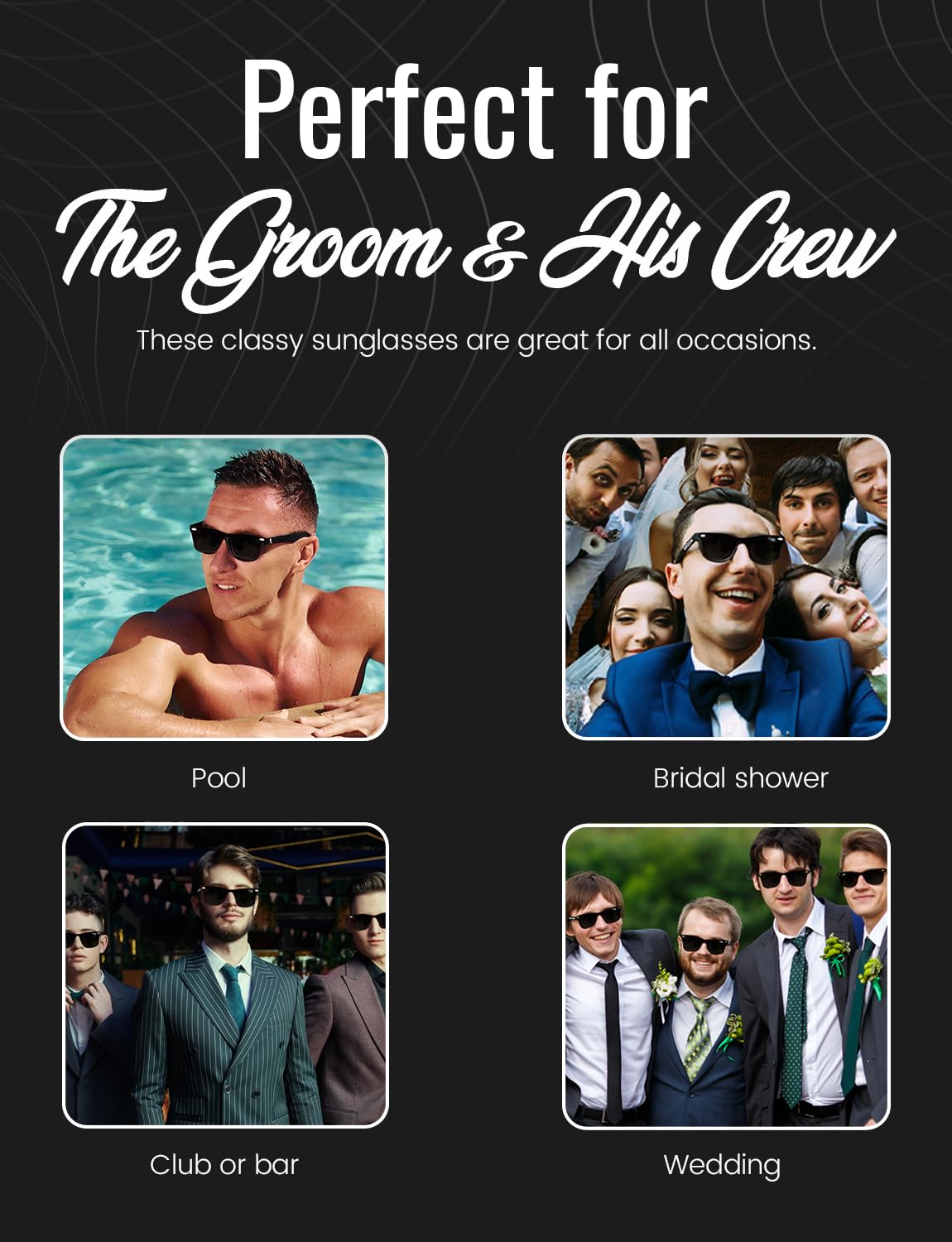 Bachelor Party Sunglasses - Set of (1) Groom & (7) Team Groom Black Sun Glasses | Groomsmen Sunglasses Bridal Party Ideas Groomsman Gift for Wedding Party Gifts Squad Favors for Men Proposal Supply