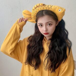 Fxaelian Cosplay Animal Cute Novelty Funny Golden Fish Headband Hairband Hair Hoop Halloween Costume Party Headpiece Headwear Hair Accessories