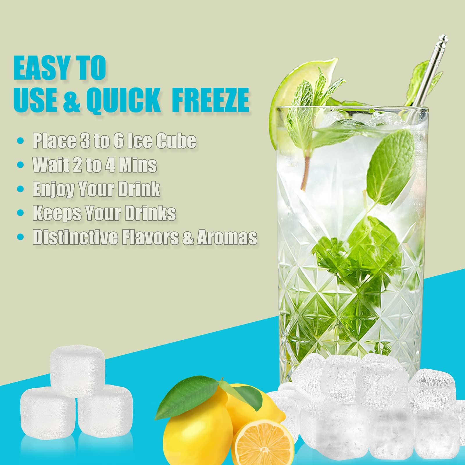 Reusable Ice Cubes for Drinks, 20 Pack Refreezable Plastic Ice Cubes BPA Free, Chills Drinks Without Diluting, Washable Fake Ice Cubes for Cocktails, Wine, Beer or Coffee Easy To Use