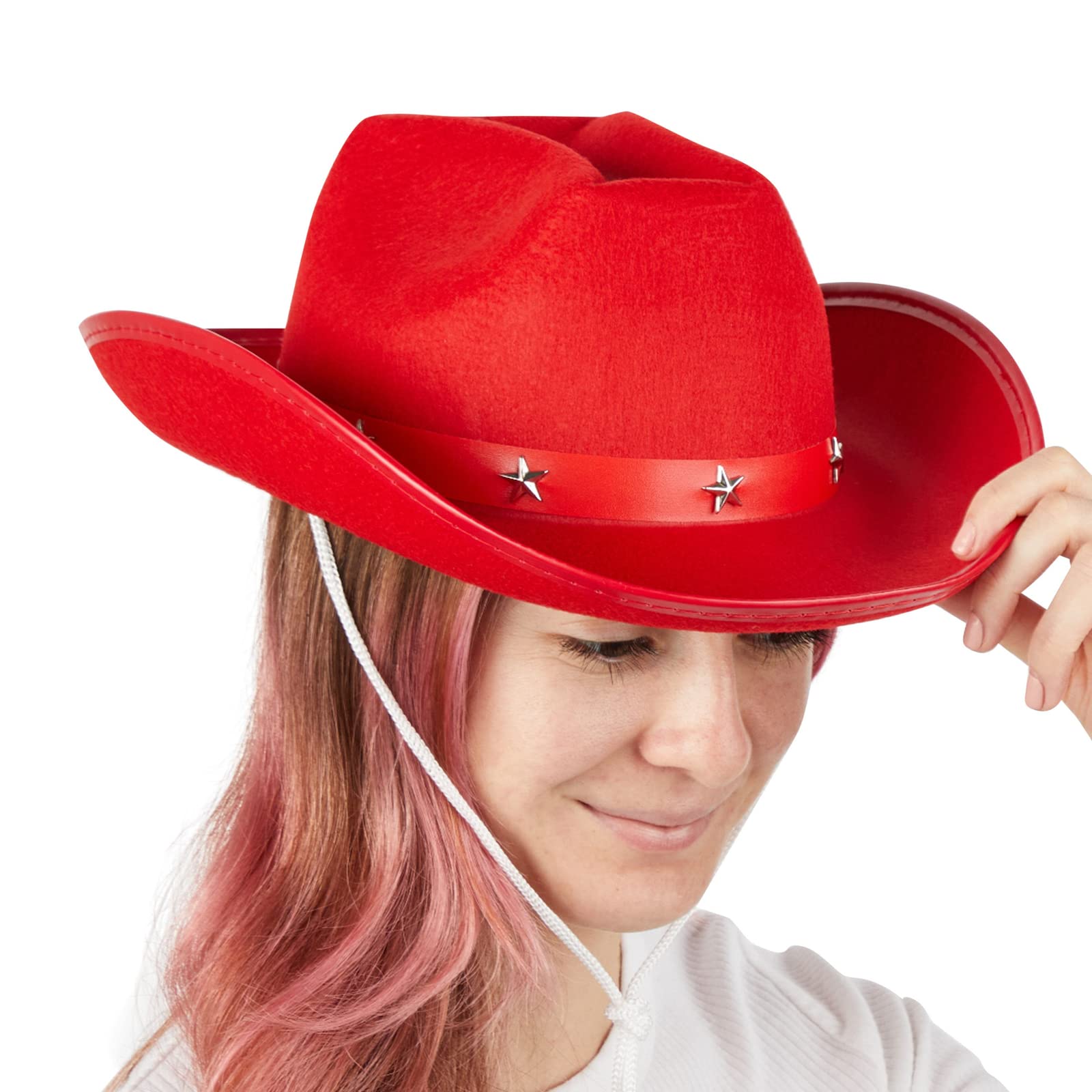 Zodaca Felt Red Cowgirl Hat for Women and Men, Costume Accessories (14.8 x 10.6 x 5.9 Inches)