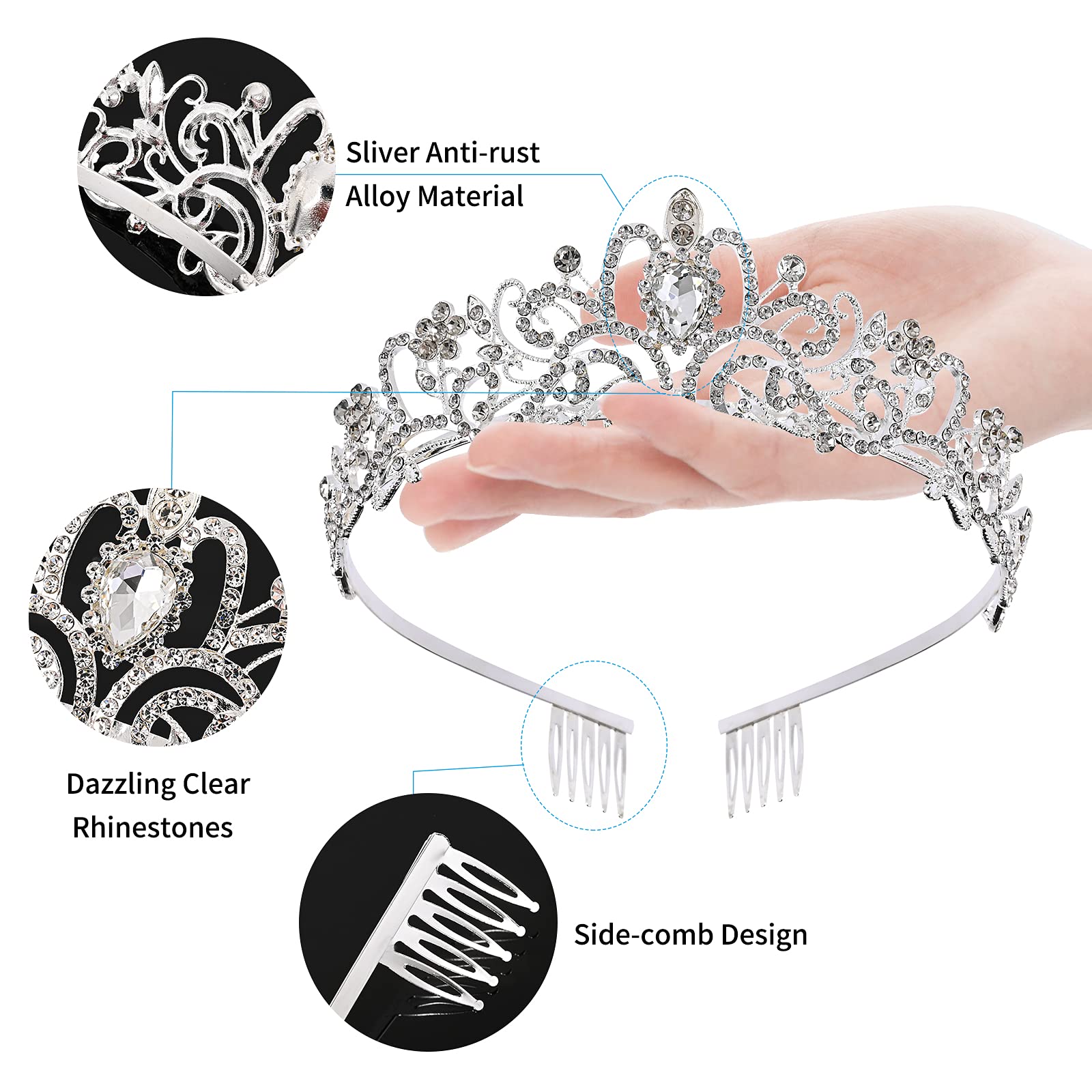 5 Pack Silver Crystal Tiara Crowns For Women Girls Princess Elegant Crown with Combs Women's Headbands Bridal Wedding Prom Birthday Party Headbands for Women